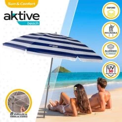AKTIVE - Parasol Plage Avec Protection UV50, Anti-Vent, Ø 180 Cm -Équipement De Surf aktive parasol plage avec protection uv50 anti vent o 180 cm 1