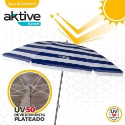 AKTIVE - Parasol Plage Avec Protection UV50, Anti-Vent, Ø 180 Cm -Équipement De Surf aktive parasol plage avec protection uv50 anti vent o 180 cm 2