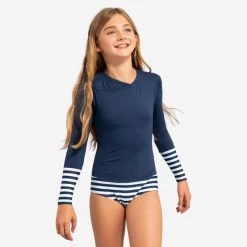 Maillot 1 Pièce Manches Longues Fille MAYA Bleu Marine -Équipement De Surf maillot 1 piece manches longues fille maya bleu marine 7