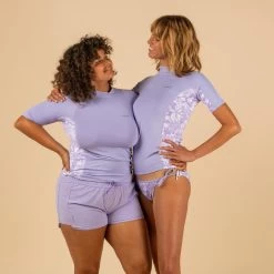 Tee Shirt Anti UV Surf Top 500 Manches Courtes Femme Parme Et Floral SELVA -Équipement De Surf tee shirt anti uv surf top 500 manches courtes femme parme et floral selva 5